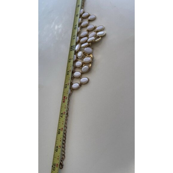 Vintage Estate Necklace Gold Tone Chain Bib Style Statement White Oval Gems 20” - Picture 9 of 10